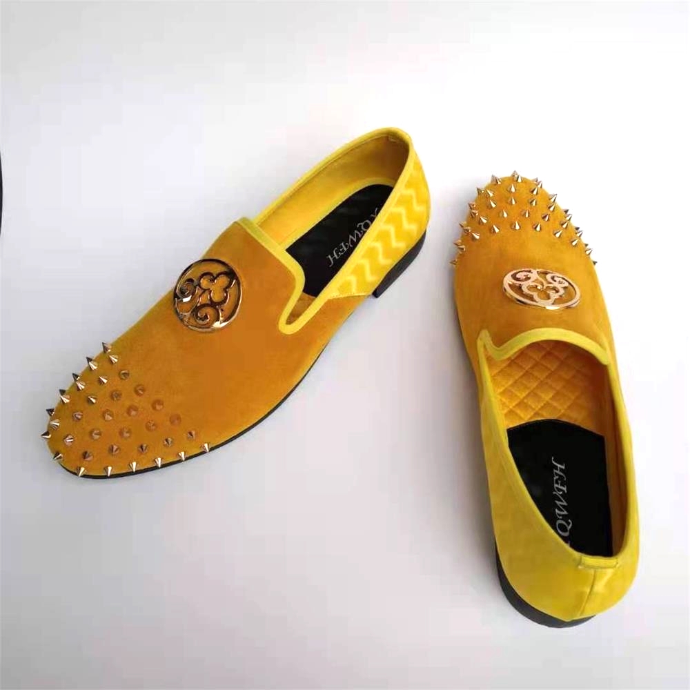 Men'S Shoes Yellow And Black - XQWFH 2021 Handmade Yellow Leather Men