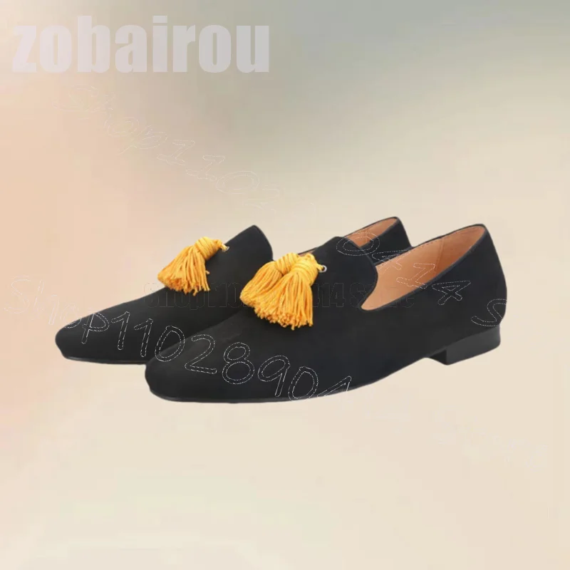 Yellow Tassels Decor Black Sue - огляд і ціна Men'S Shoes Yellow And Black